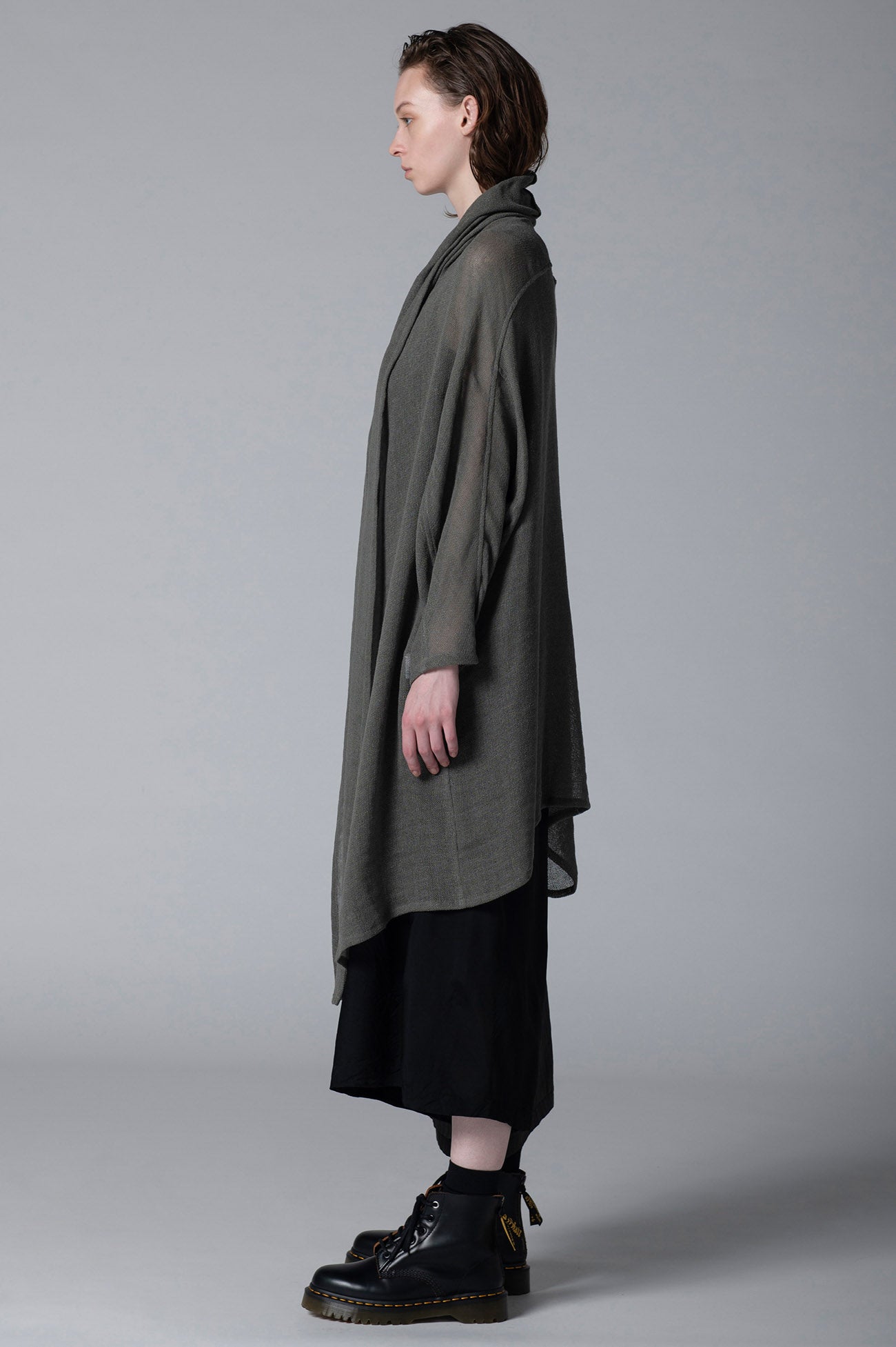 LENO CLOTH SHAWL COLLAR LONG CARDIGAN