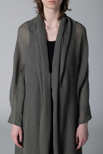 LENO CLOTH SHAWL COLLAR LONG CARDIGAN