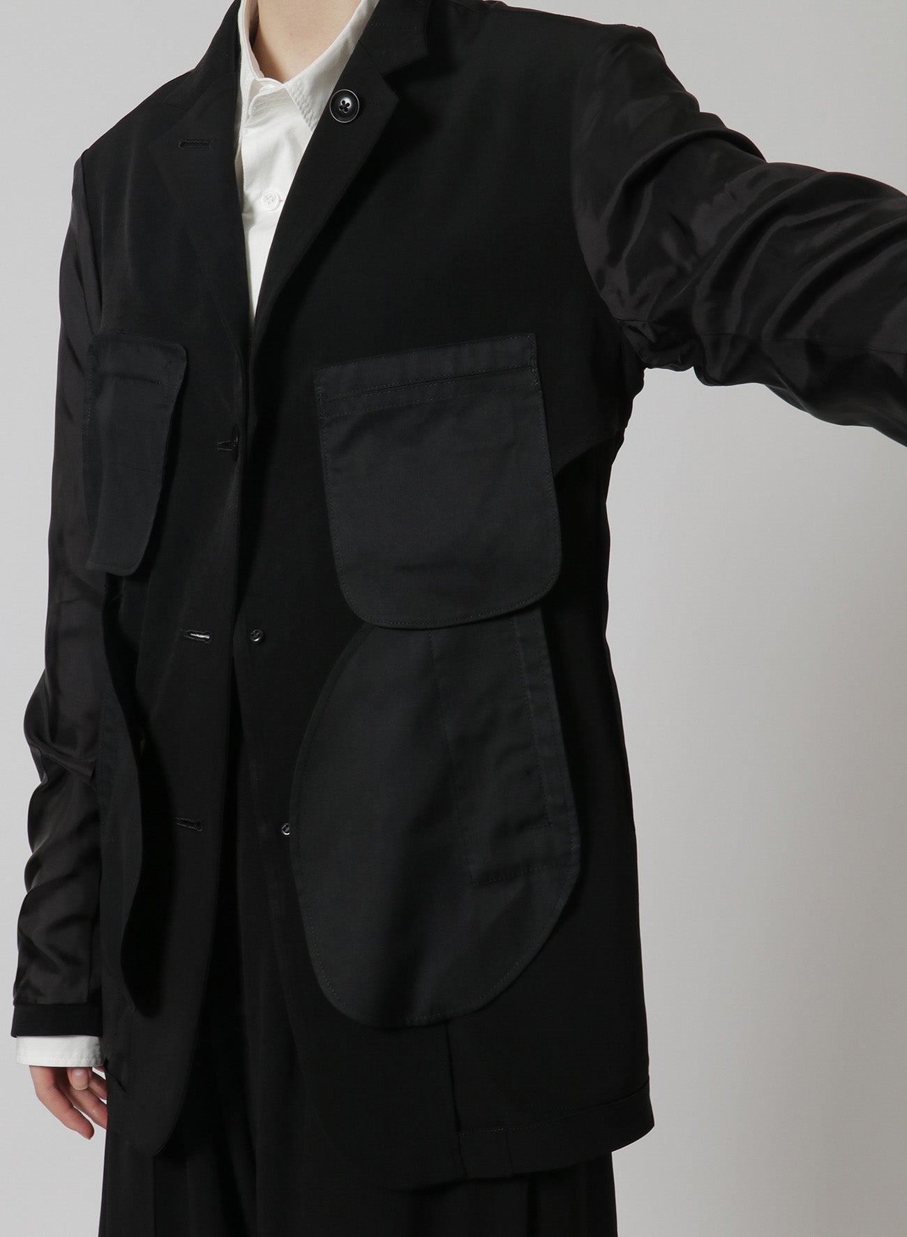 [Y's-Black Name]TRIACETATE POLYESTER CREPE de CHINE REVERSED LINING JACKET