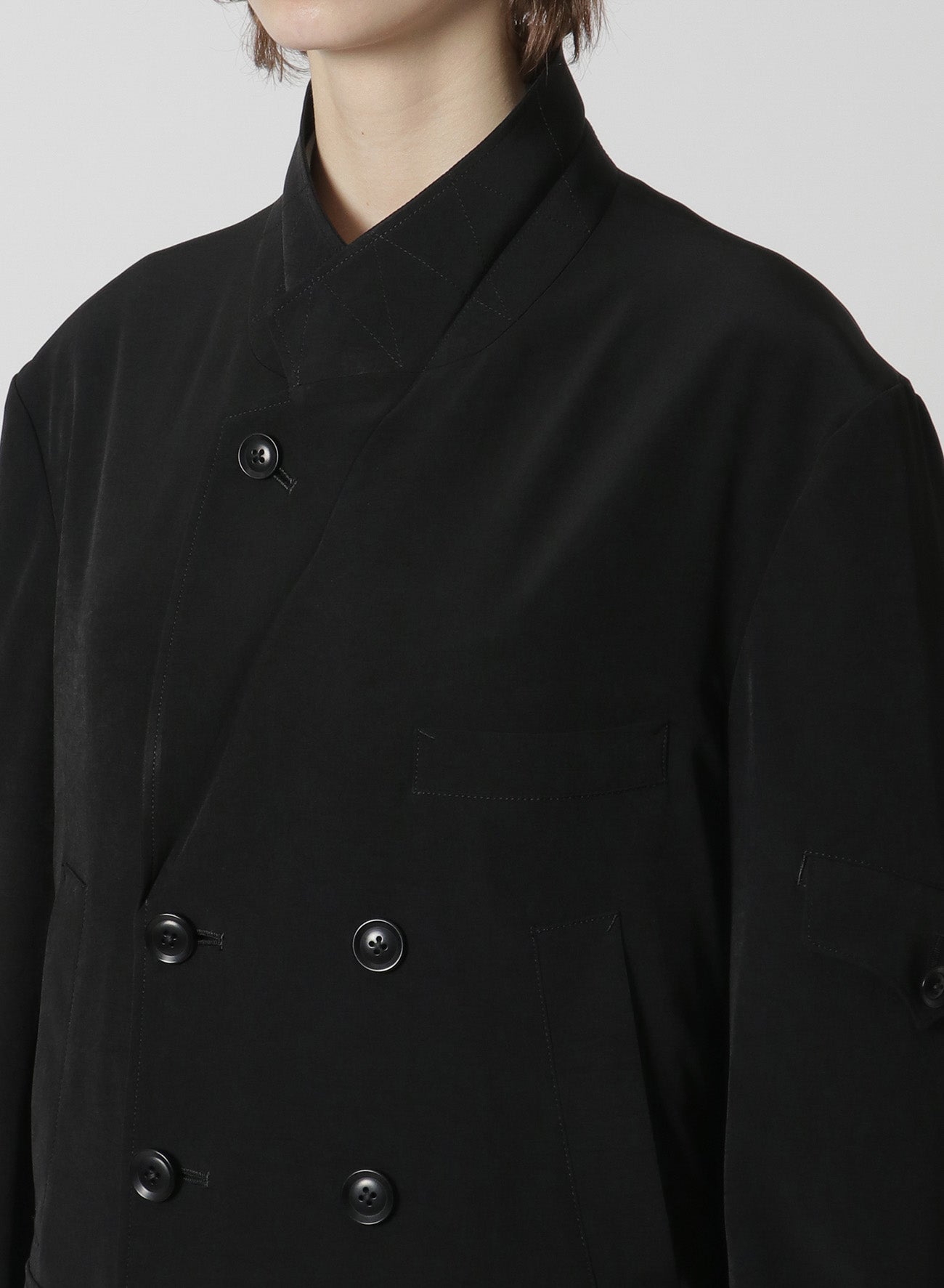 [Y's-Black Name]TRIACETATE POLYESTER CREPE de CHINE DOUBLE FRONT JACKET