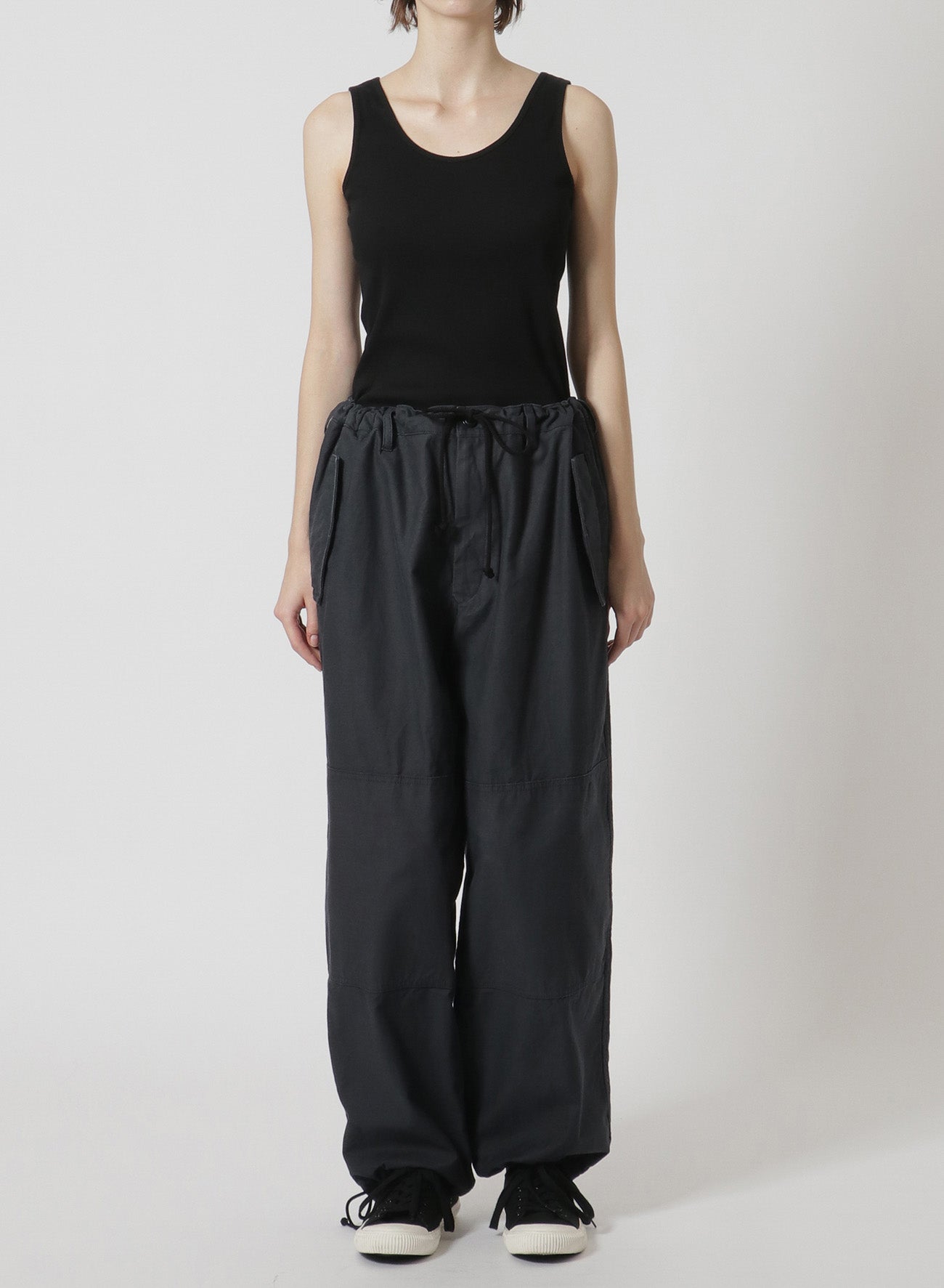 [Y's-Black Name]BACKSIDE SULFURIZATION SATIN PANTS WITH KNEE PADS