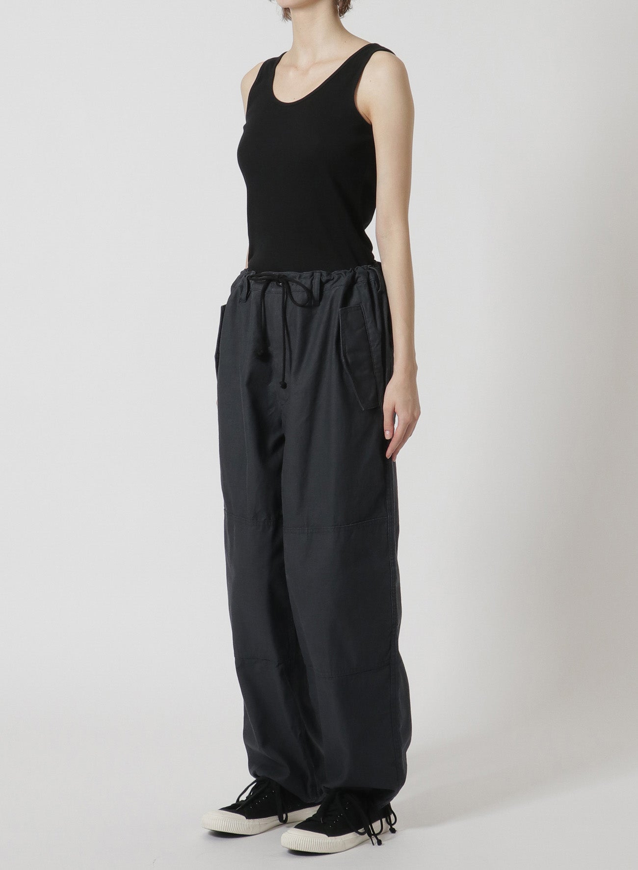 [Y's-Black Name]BACKSIDE SULFURIZATION SATIN PANTS WITH KNEE PADS