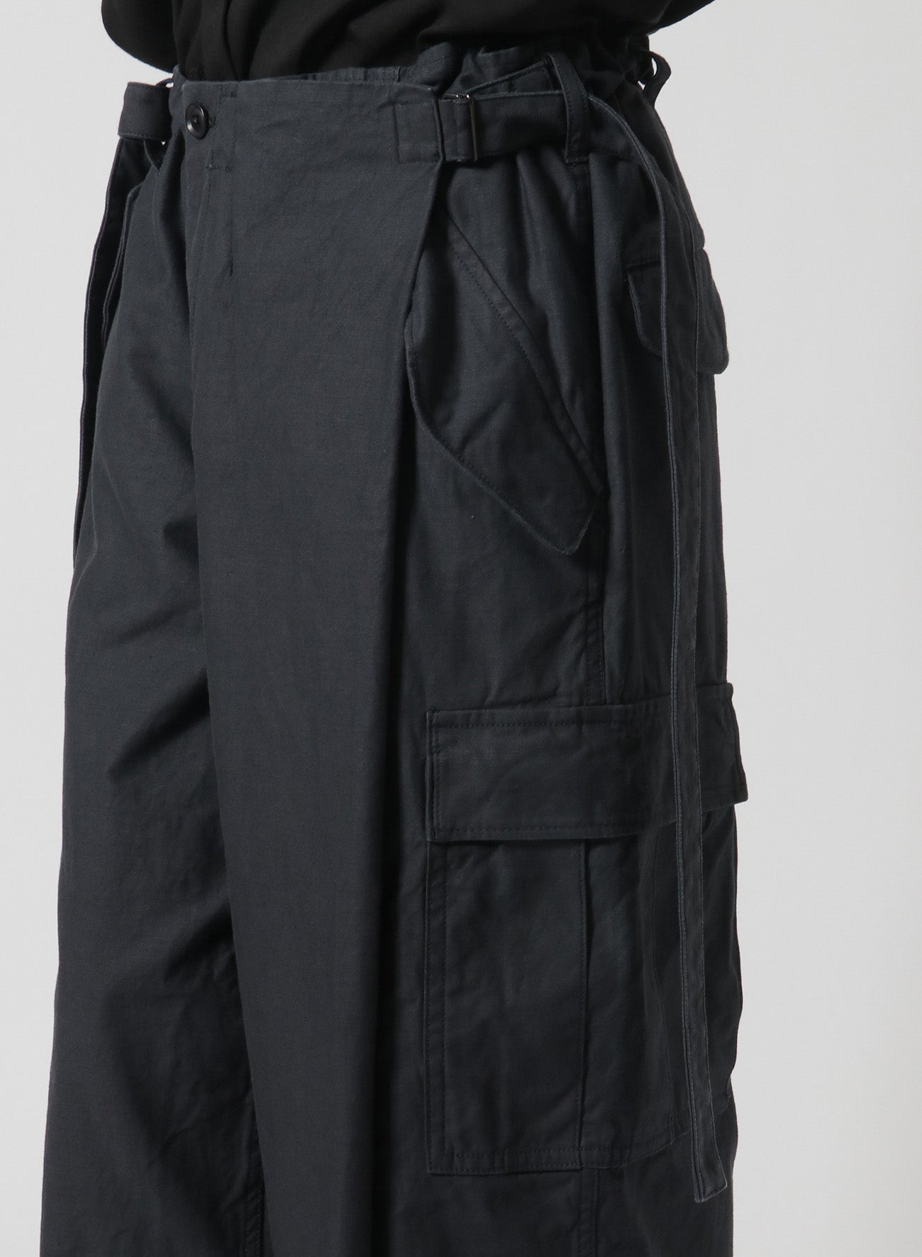 [Y's-Black Name]BACKSIDE SULFURIZATION SATIN WRAP PANTS WITH POCKETS