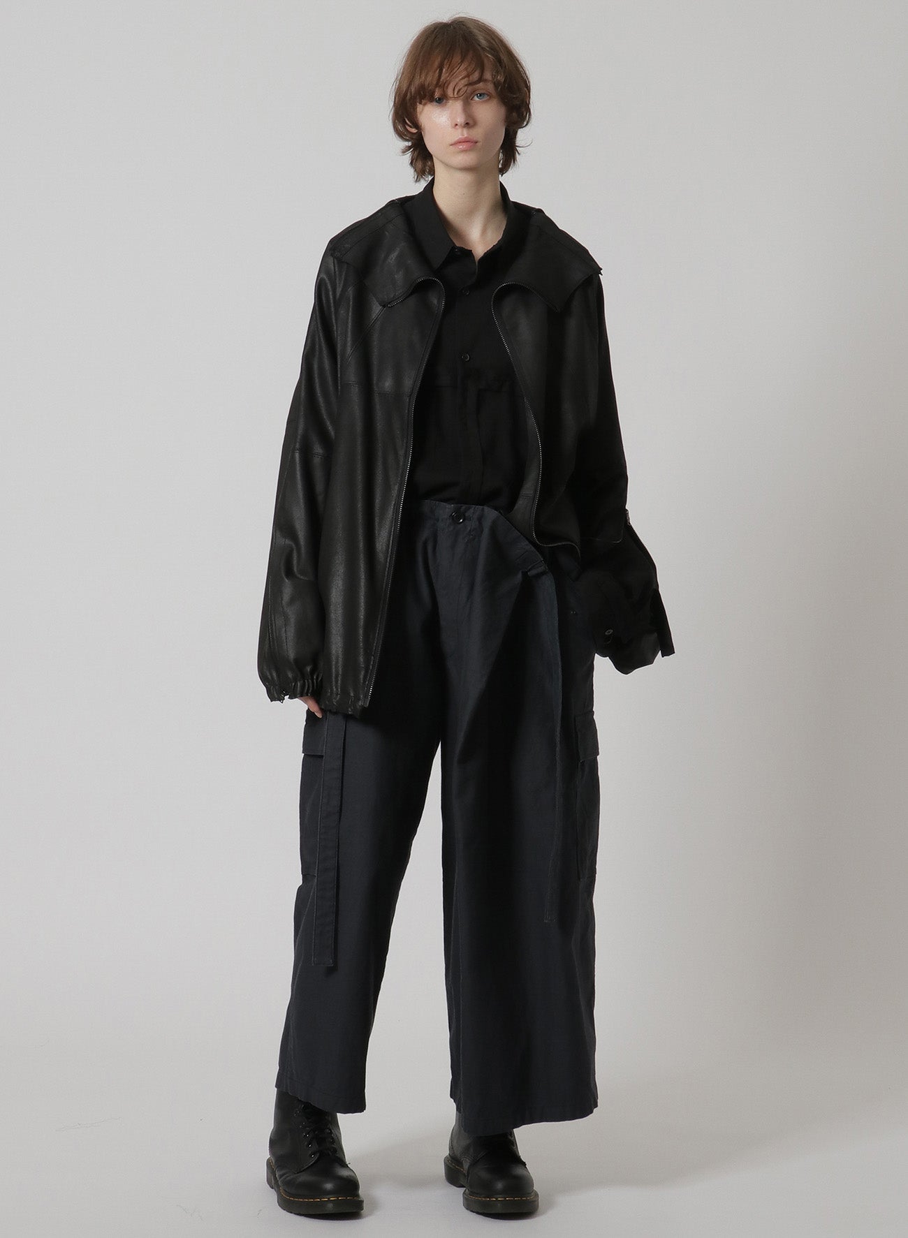 [Y's-Black Name]BACKSIDE SULFURIZATION SATIN WRAP PANTS WITH POCKETS