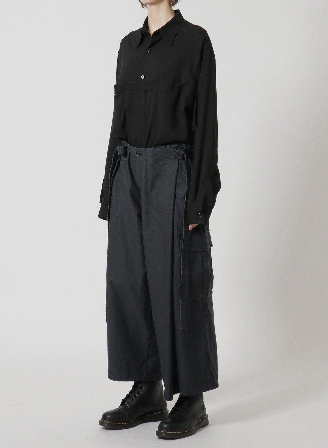 [Y's-Black Name]BACKSIDE SULFURIZATION SATIN WRAP PANTS WITH POCKETS