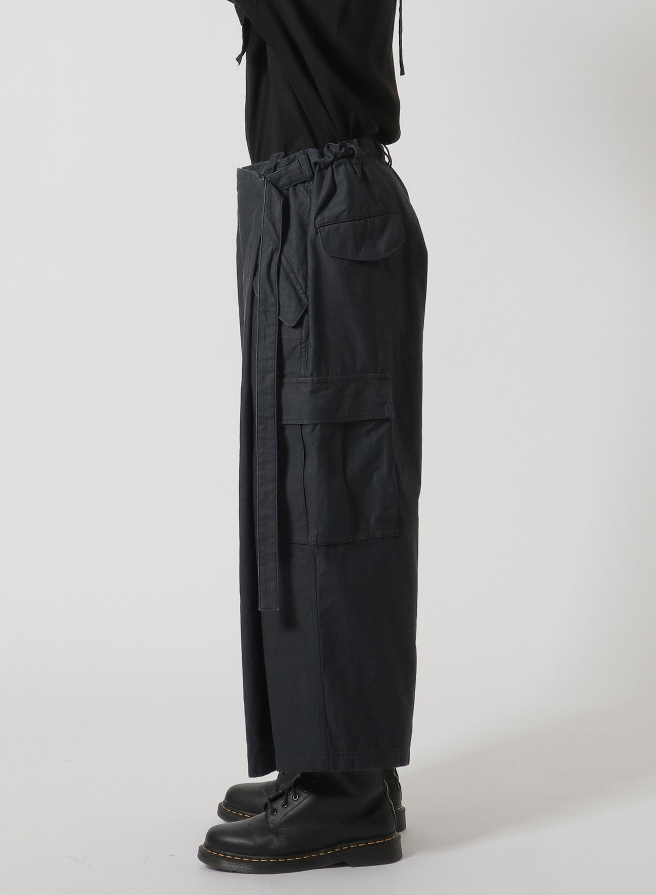 [Y's-Black Name]BACKSIDE SULFURIZATION SATIN WRAP PANTS WITH POCKETS