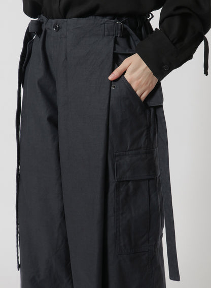 [Y's-Black Name]BACKSIDE SULFURIZATION SATIN WRAP PANTS WITH POCKETS