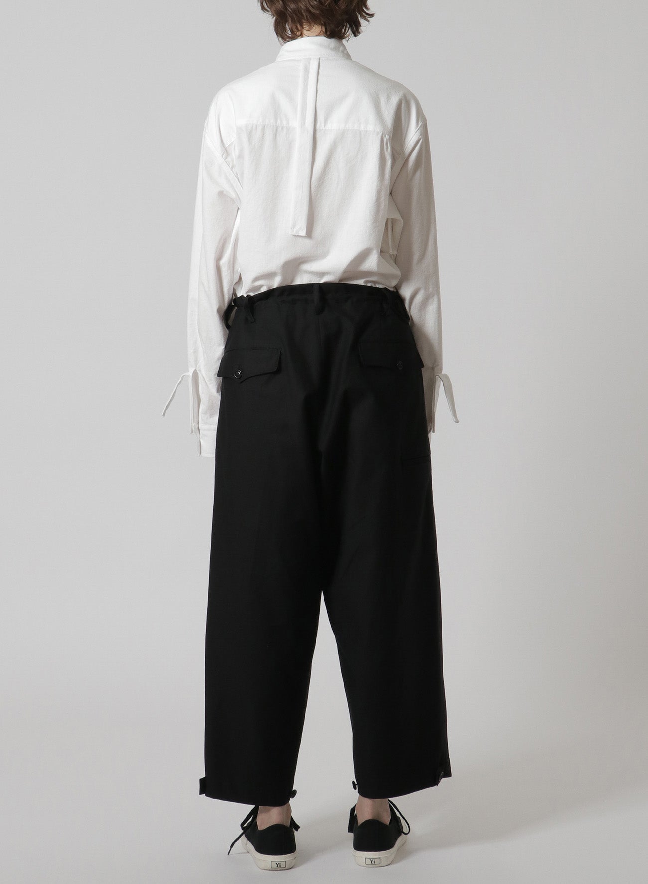 [Y's-Black Name]BLACK TWILL 2 TUCK PANTS WITH SIDE STRIP & TAB