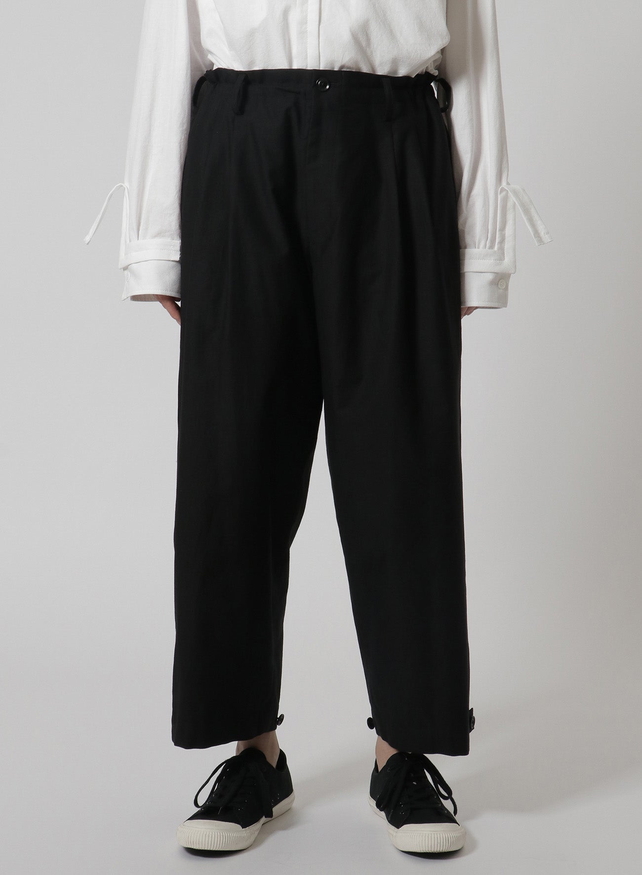 [Y's-Black Name]BLACK TWILL 2 TUCK PANTS WITH SIDE STRIP & TAB