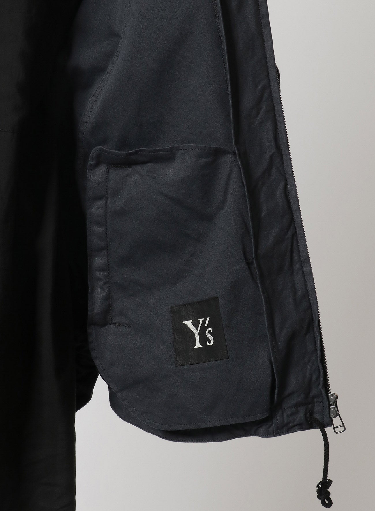 [Y's-Black Name]BACKSIDE SULFURIZATION SATIN RAGLAN SLEEVE ZIP HOODIE