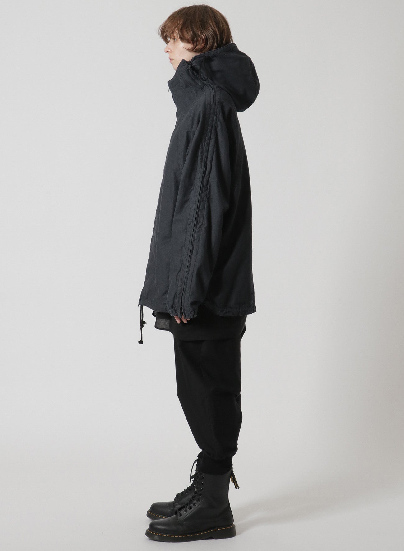 [Y's-Black Name]BACKSIDE SULFURIZATION SATIN RAGLAN SLEEVE ZIP HOODIE