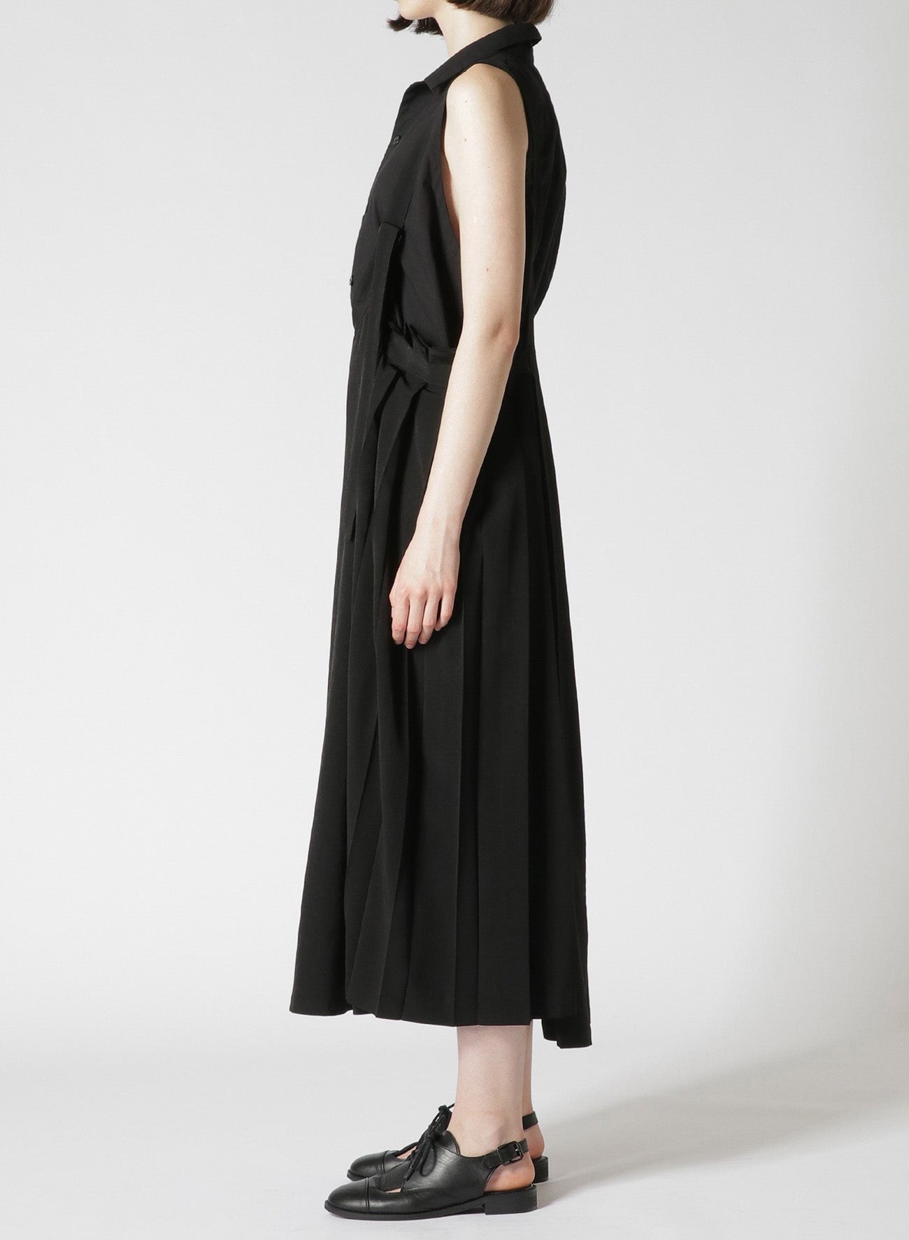 TRIACETATE POLYESTER CREPE de CHINE LEFT PLEATS LONG SKIRT