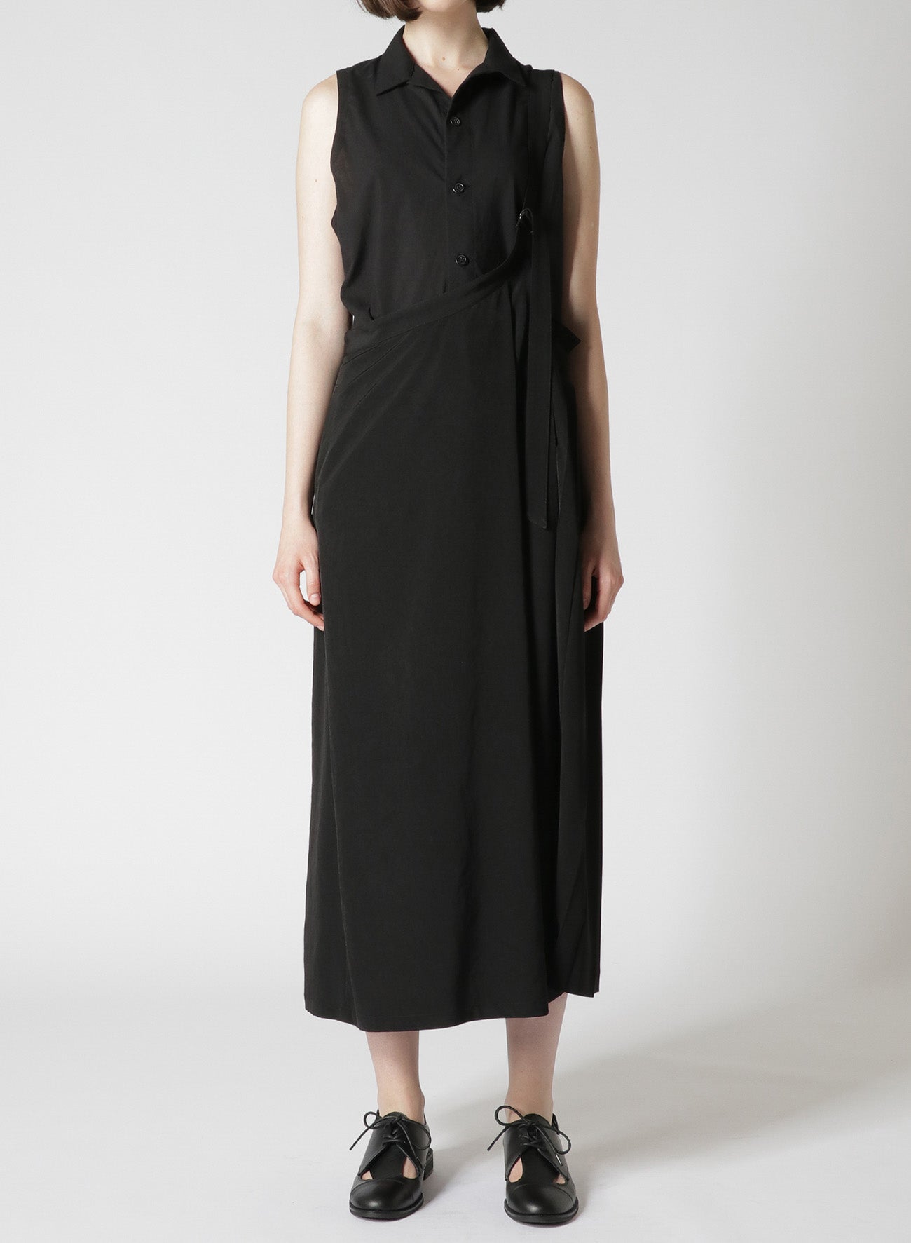 TRIACETATE POLYESTER CREPE de CHINE LEFT PLEATS LONG SKIRT