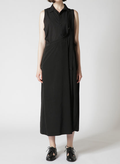 TRIACETATE POLYESTER CREPE de CHINE LEFT PLEATS LONG SKIRT