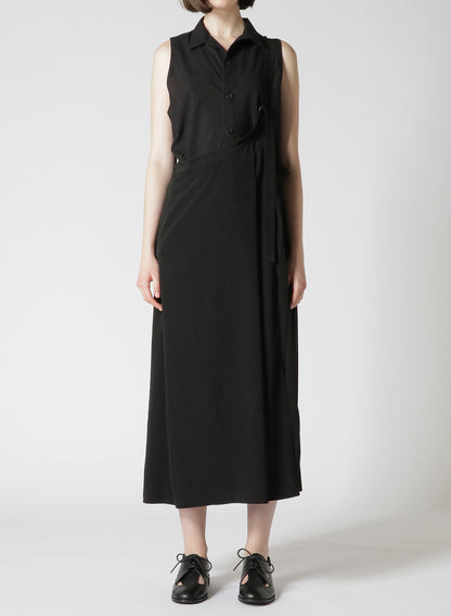 TRIACETATE POLYESTER CREPE de CHINE LEFT PLEATS LONG SKIRT