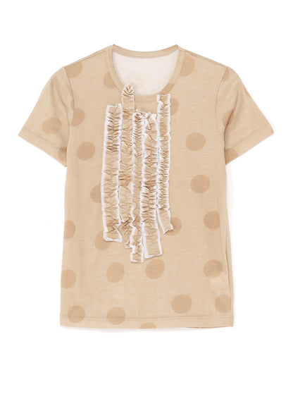 POLKA DOT PRINT T-SHIRT WITH GATHERED DETAIL A