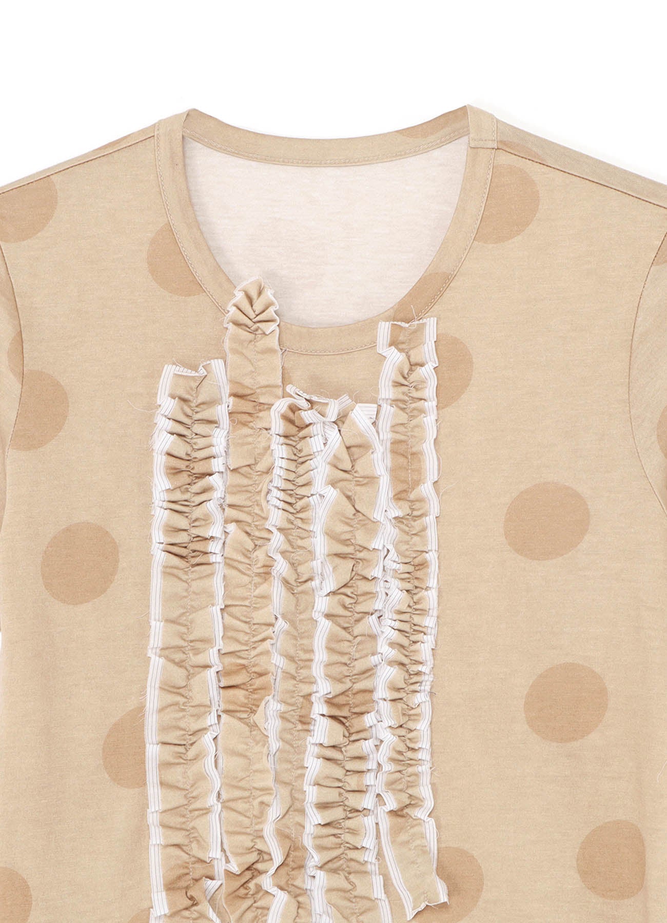 POLKA DOT PRINT T-SHIRT WITH GATHERED DETAIL A