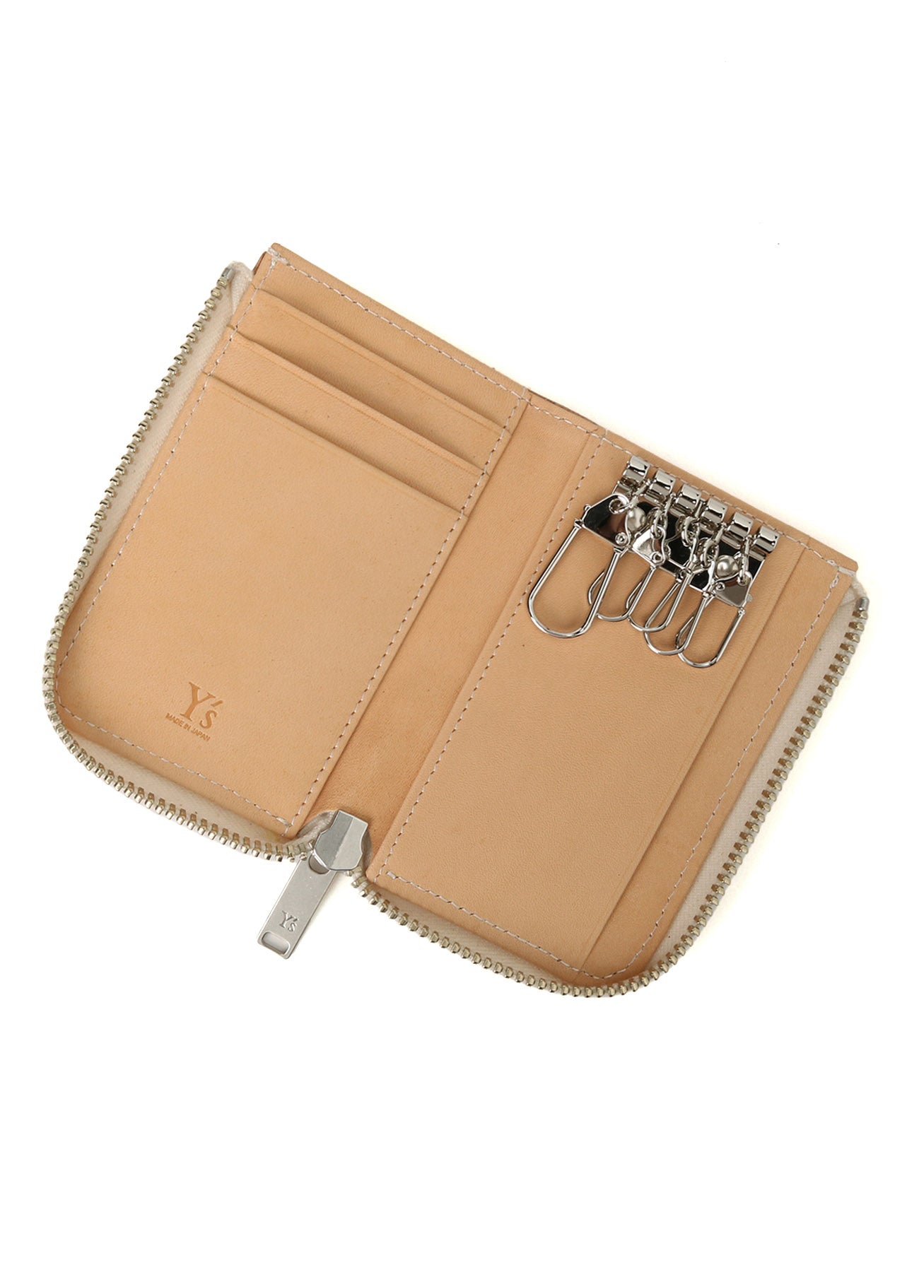 TANNED/ENAMEL-COATED LEATHER ZIPPERED KEY CASE