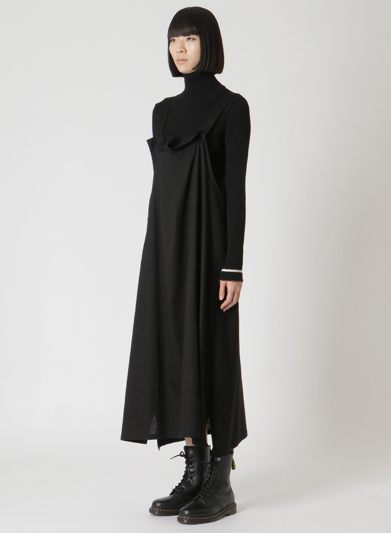 [Y's BORN PRODUCT] THIN COTTON TWILL ASYMMETRIC FOLD DETAIL DRESS