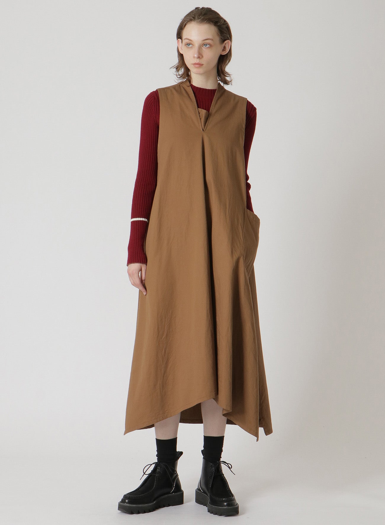 [Y's BORN PRODUCT] COTTON TWILL V-NECK DRESS