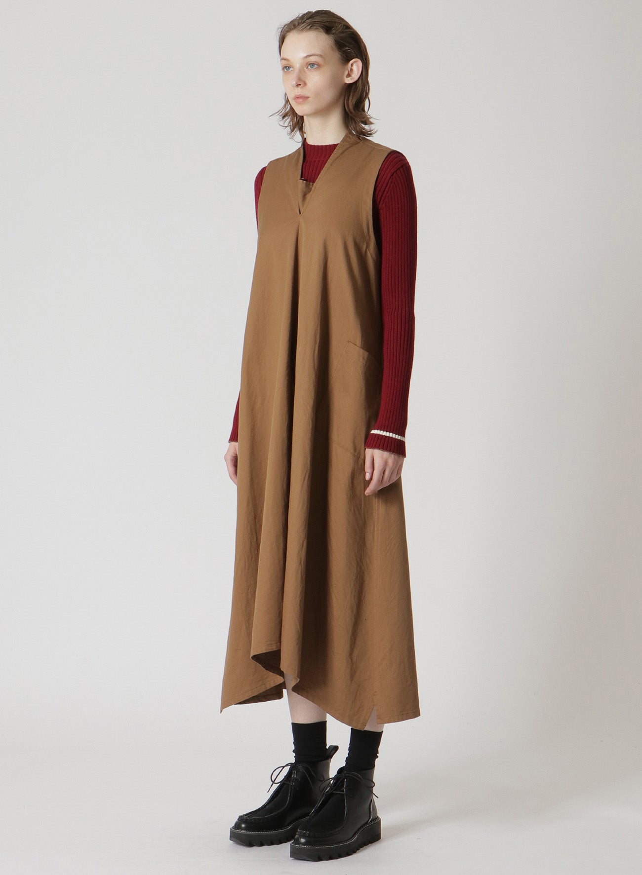 [Y's BORN PRODUCT] COTTON TWILL V-NECK DRESS