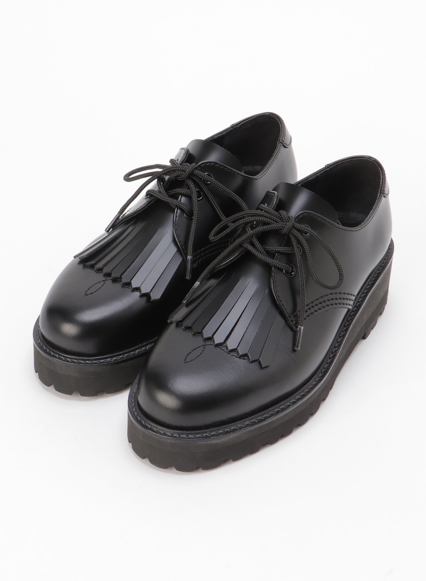 GLASS LEATHER FRINGE TONGUE SHOES