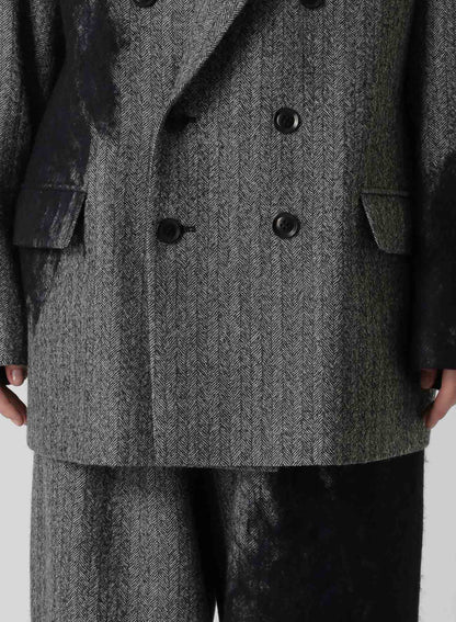 WOOL HERRINGBONE NEEDLE PUNCHED OVERSIZED TAILORED JACKET