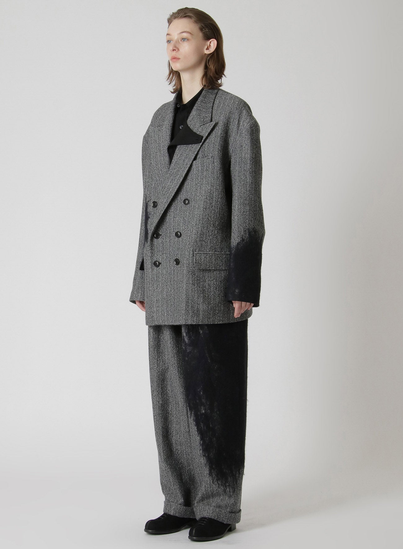 WOOL HERRINGBONE NEEDLE PUNCHED OVERSIZED TAILORED JACKET