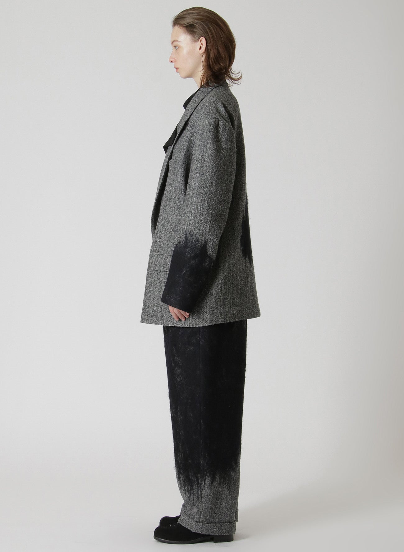 WOOL HERRINGBONE NEEDLE PUNCHED OVERSIZED TAILORED JACKET