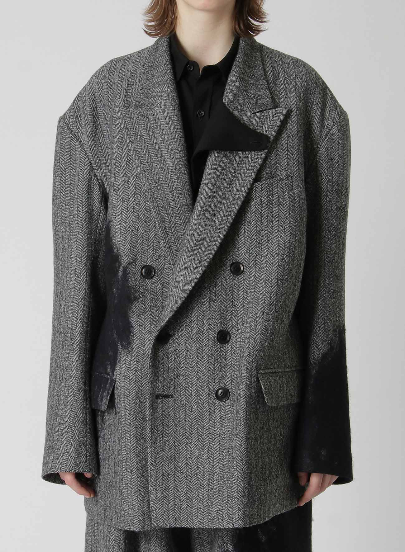 WOOL HERRINGBONE NEEDLE PUNCHED OVERSIZED TAILORED JACKET