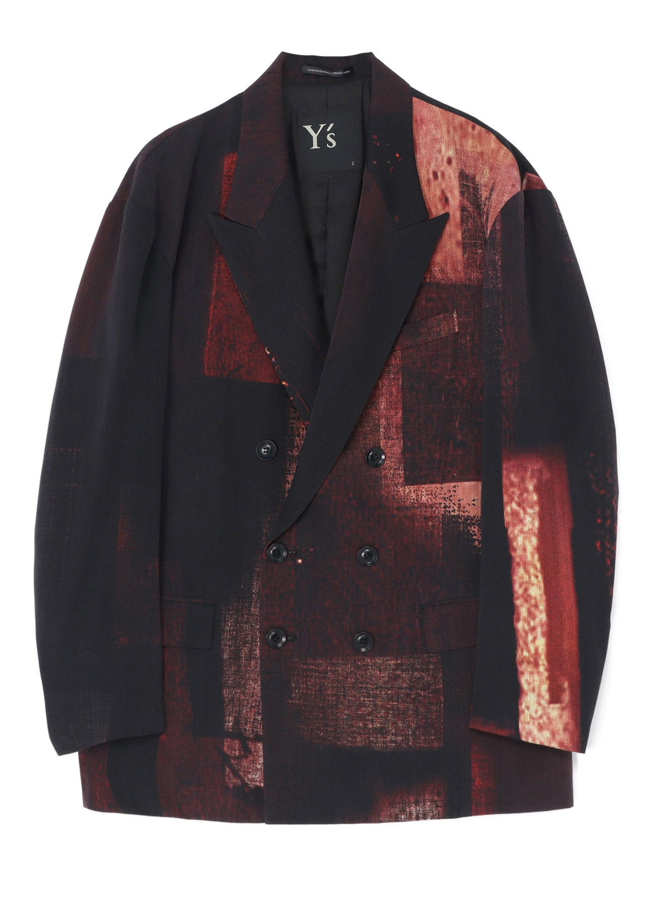 WOOL GABARDINE ABSTRACT BLOCK PRINT OVERSIZED TAILORED JACKET