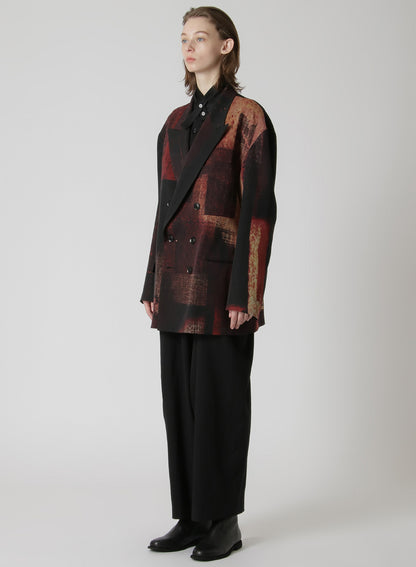 WOOL GABARDINE ABSTRACT BLOCK PRINT OVERSIZED TAILORED JACKET