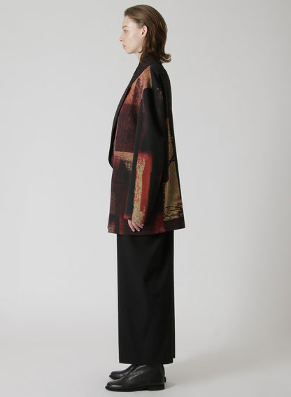 WOOL GABARDINE ABSTRACT BLOCK PRINT OVERSIZED TAILORED JACKET