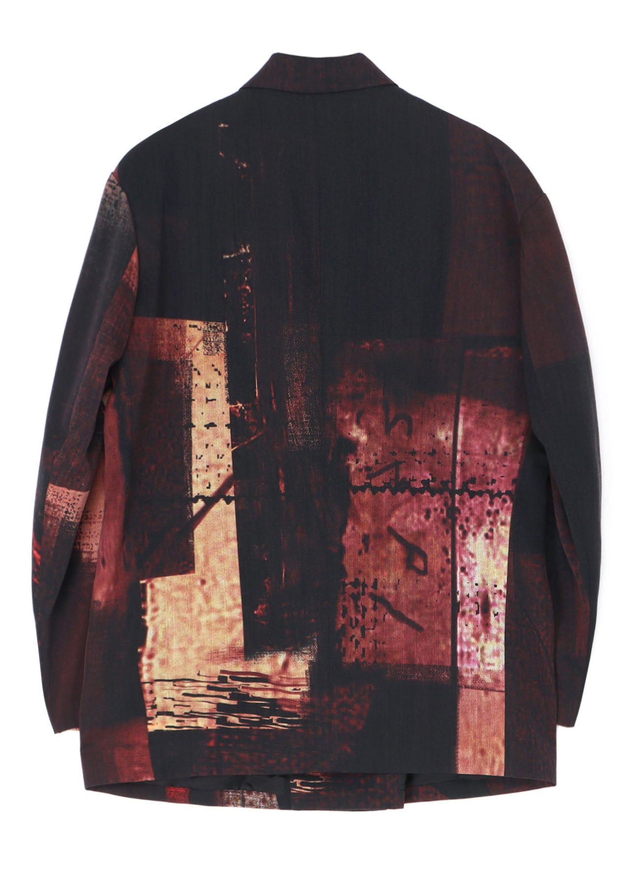 WOOL GABARDINE ABSTRACT BLOCK PRINT OVERSIZED TAILORED JACKET