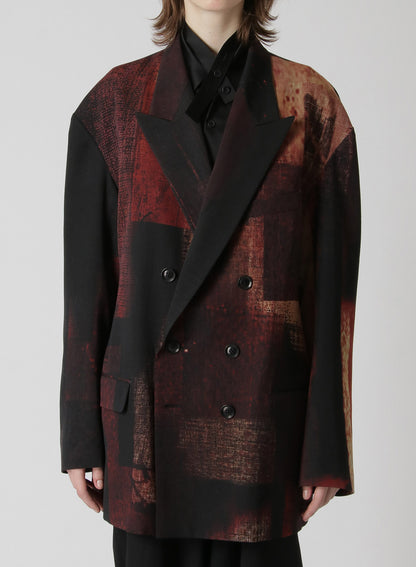 WOOL GABARDINE ABSTRACT BLOCK PRINT OVERSIZED TAILORED JACKET