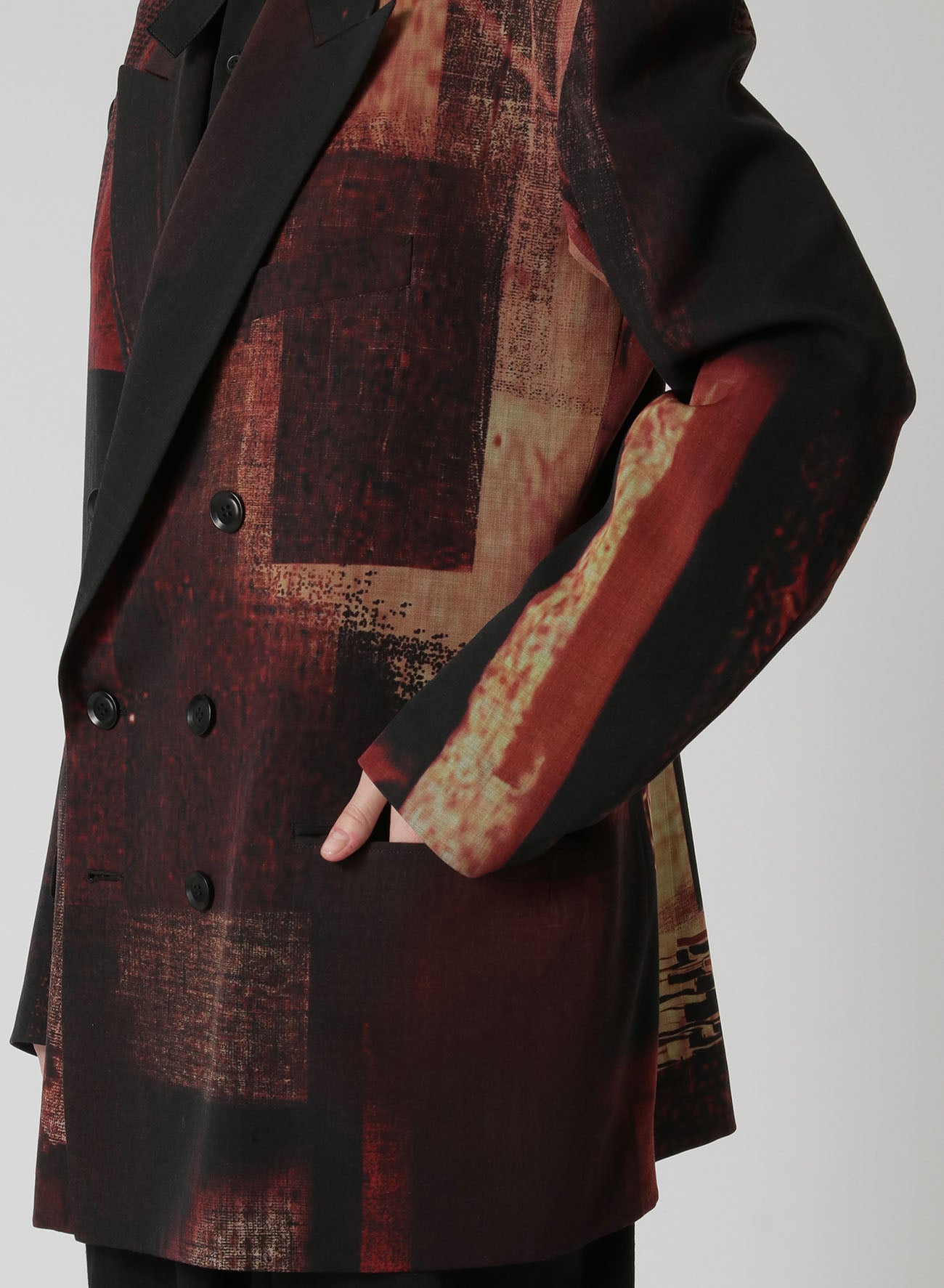 WOOL GABARDINE ABSTRACT BLOCK PRINT OVERSIZED TAILORED JACKET