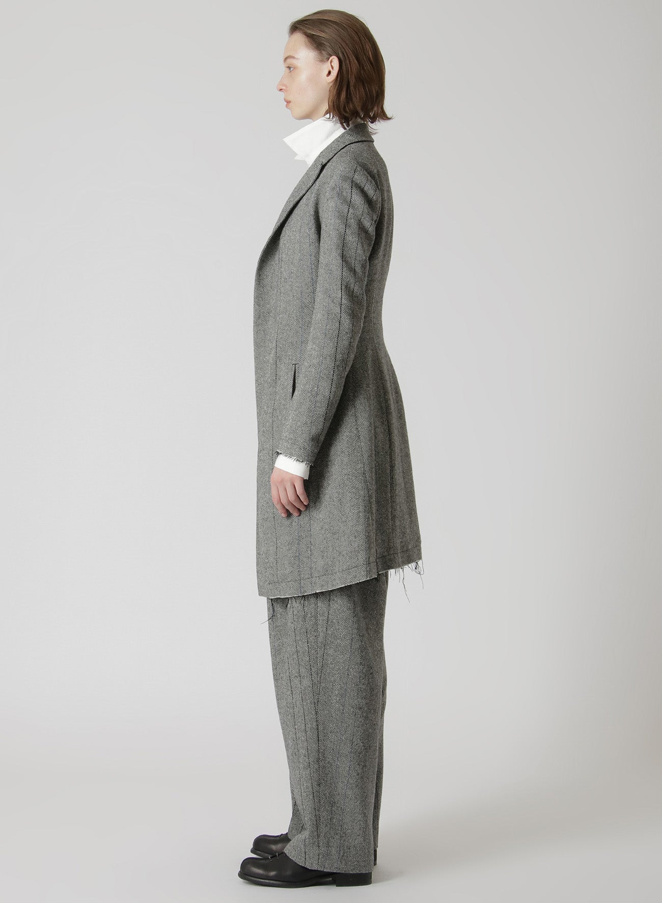 WOOL TWEED HERRINGBONE ASYMMETRIC JACKET