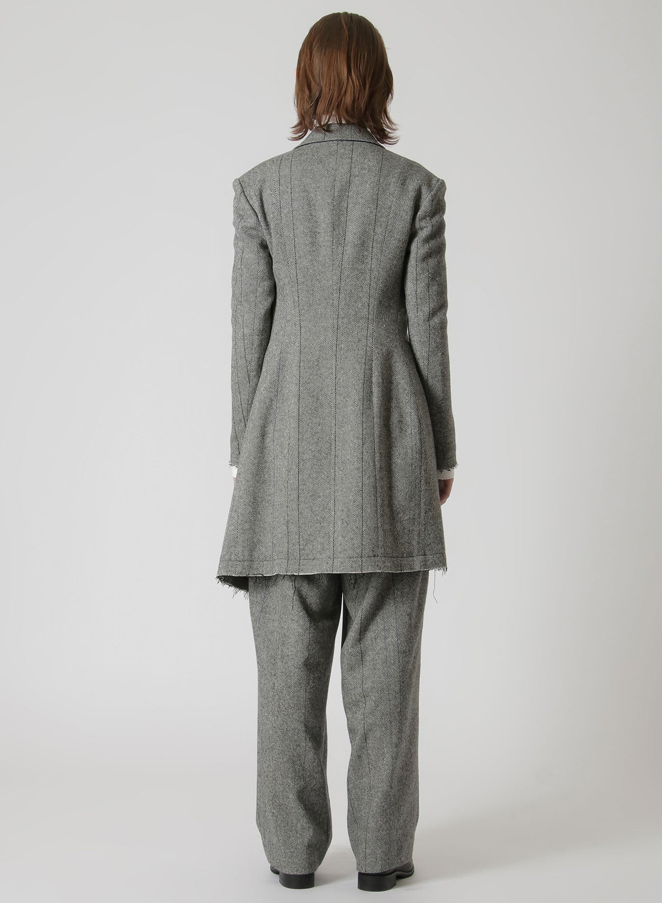 WOOL TWEED HERRINGBONE ASYMMETRIC JACKET