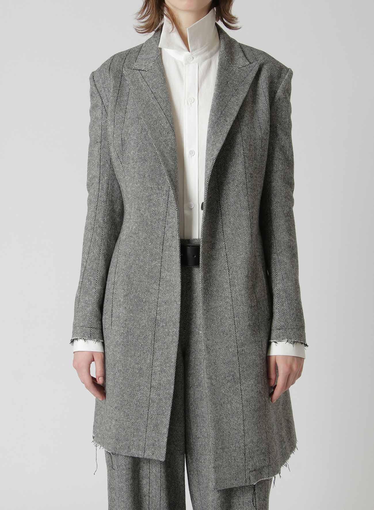 WOOL TWEED HERRINGBONE ASYMMETRIC JACKET