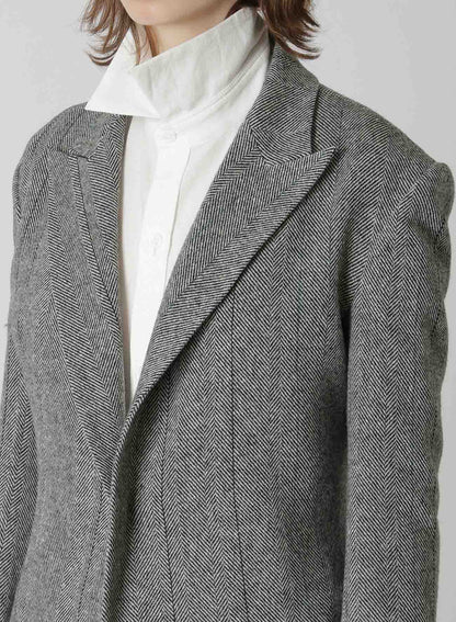 WOOL TWEED HERRINGBONE ASYMMETRIC JACKET