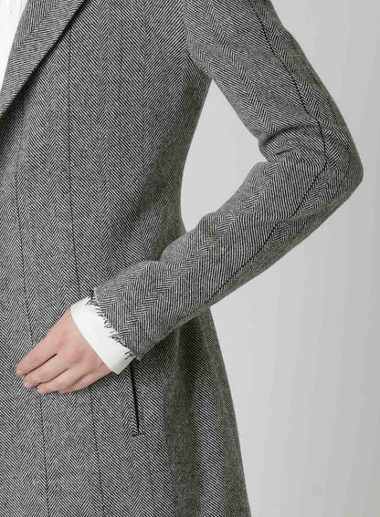 WOOL TWEED HERRINGBONE ASYMMETRIC JACKET