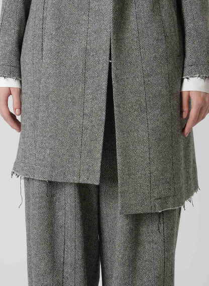 WOOL TWEED HERRINGBONE ASYMMETRIC JACKET