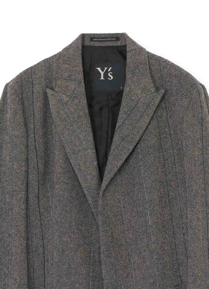 WOOL TWEED HERRINGBONE ASYMMETRIC JACKET