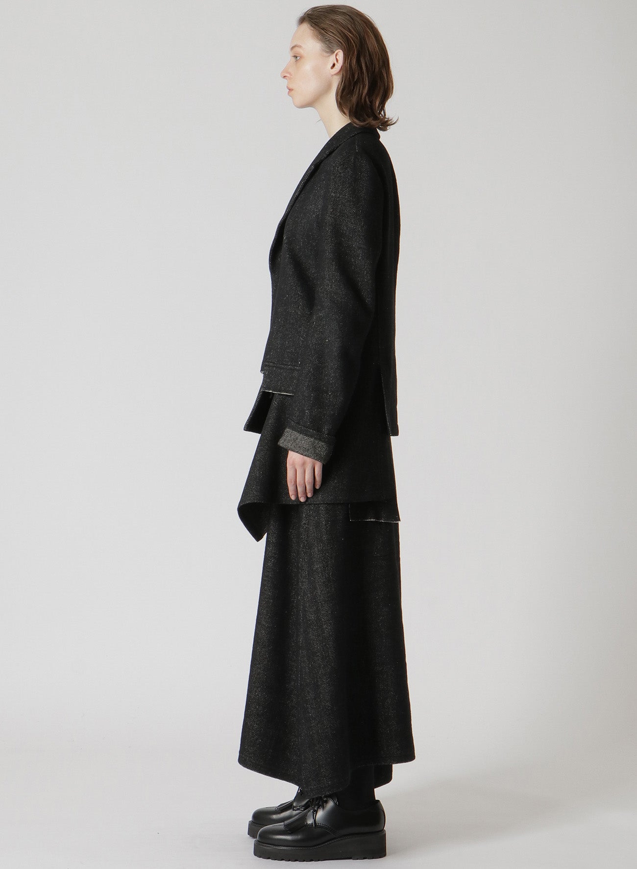 WOOL/LINEN NEPPY HERRINGBONE LEFT SLIT DETAIL JACKET