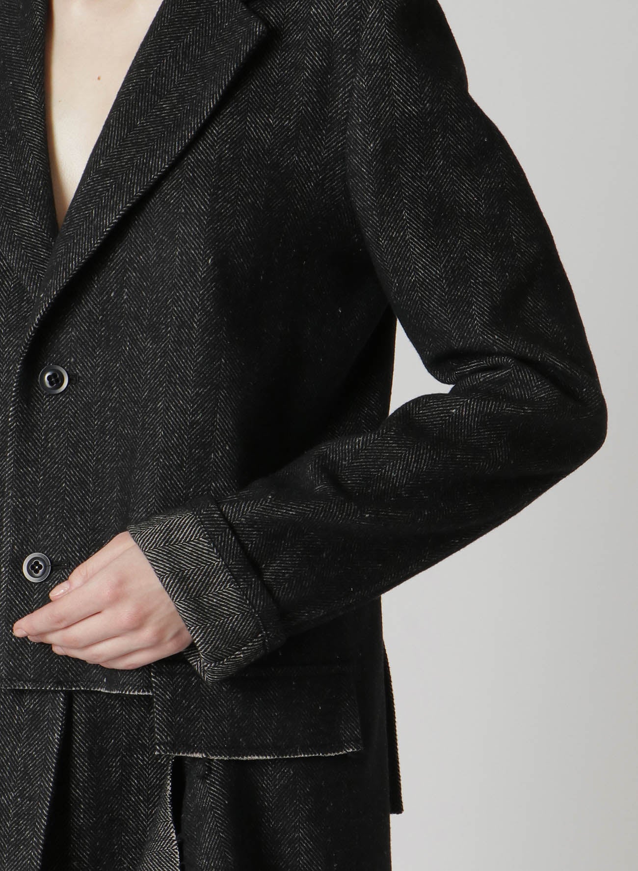 WOOL/LINEN NEPPY HERRINGBONE LEFT SLIT DETAIL JACKET