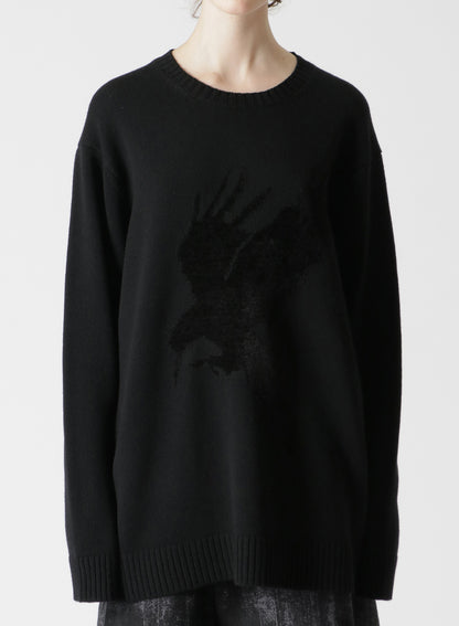 WOOL BLEND CROW MOTIF PULLOVER