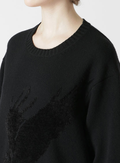 WOOL BLEND CROW MOTIF PULLOVER