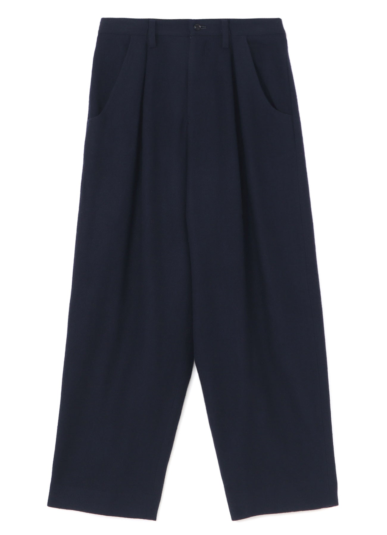 SHRUNKEN WOOL SERGE SINGLE PLEATED WIDE LEG PANTS