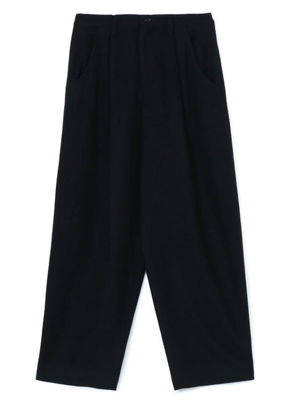 SHRUNKEN WOOL SERGE SINGLE PLEATED WIDE LEG PANTS