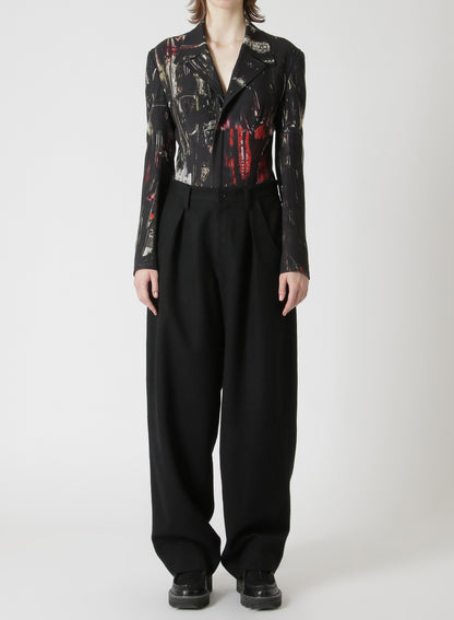 SHRUNKEN WOOL SERGE SINGLE PLEATED WIDE LEG PANTS